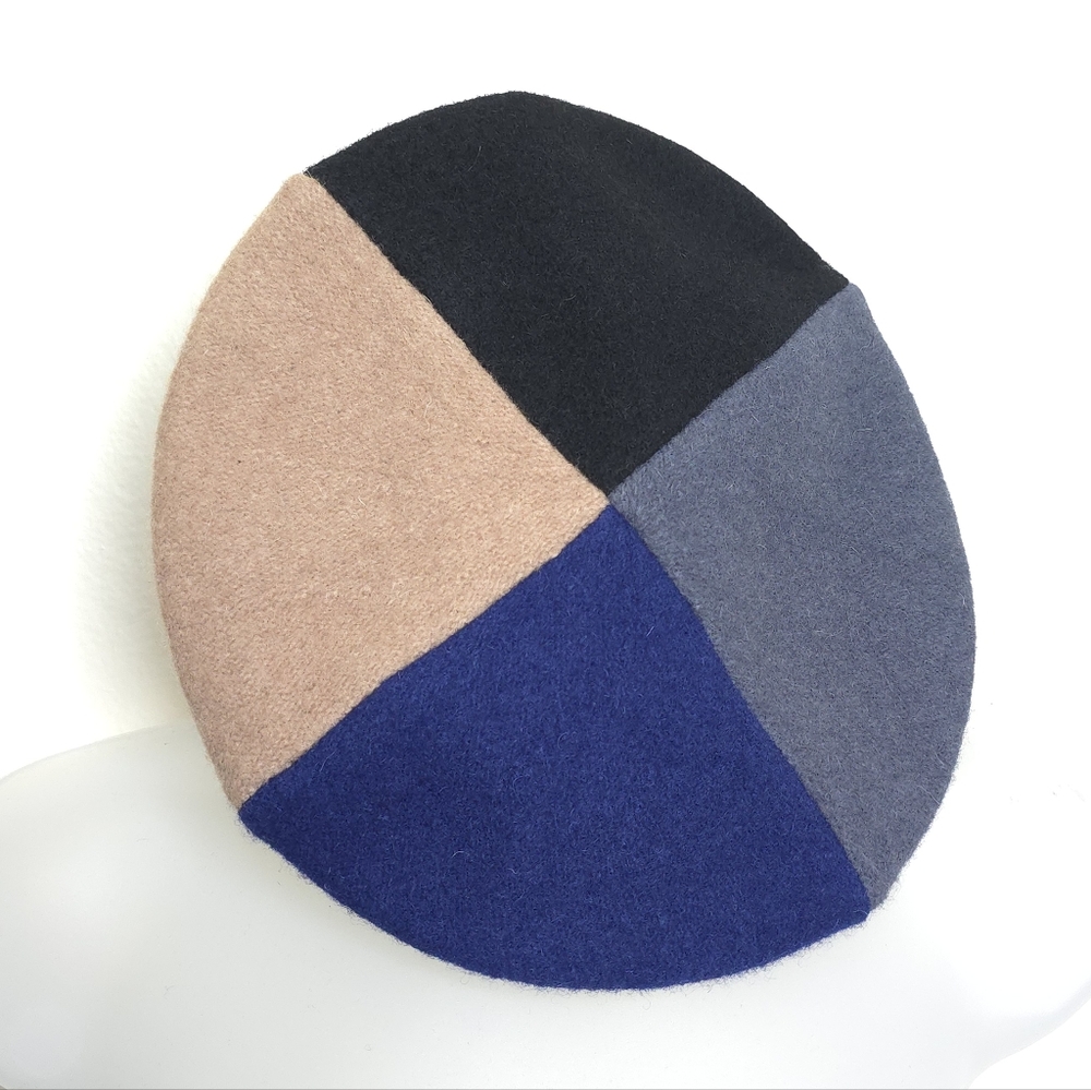 Colorblock Wool Beret Black Beige Blue Gray Quad Parisian Classic French Hat